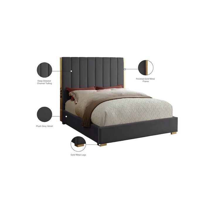 Meridian Furniture Becca Grey Velvet Queen Bed