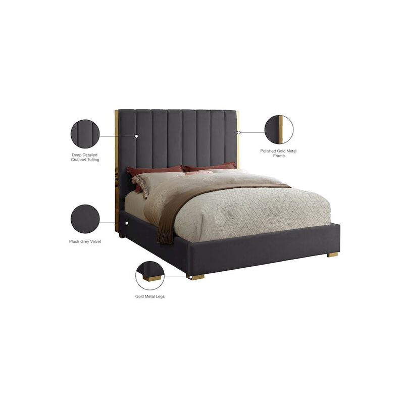 Meridian Furniture Becca Grey Velvet Queen Bed