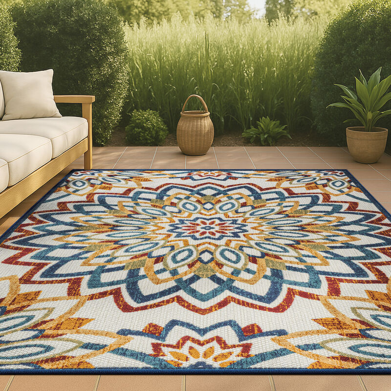 Flora Abstract Bold Mandala High-Low Indoor/Outdoor Area Rug