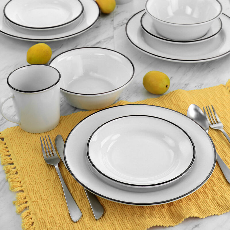 Martha Stewart Black Rimmed Fine Ceramic 16 Piece Dinnerware Set