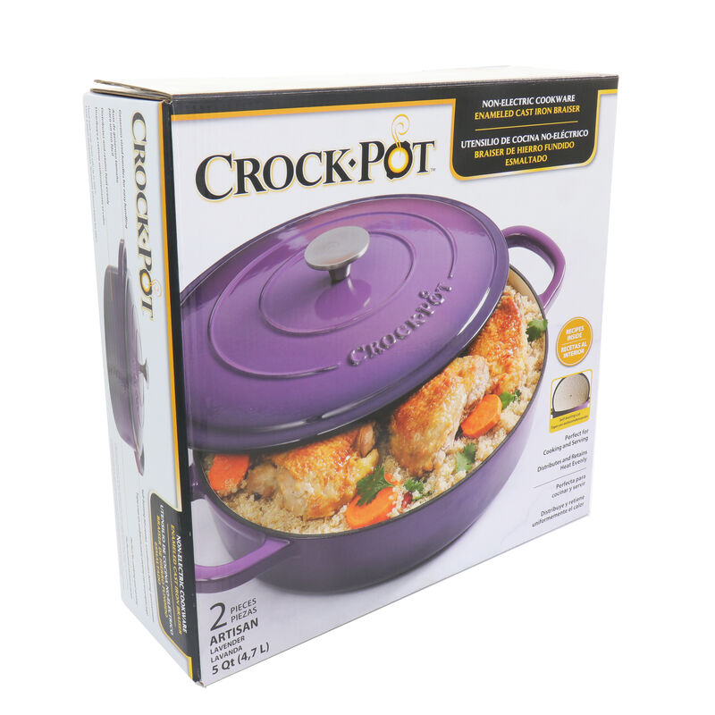Crock-Pot Artisan 2 Piece 5 Quart Enameled Cast Iron Braiser with Lid in Lavender