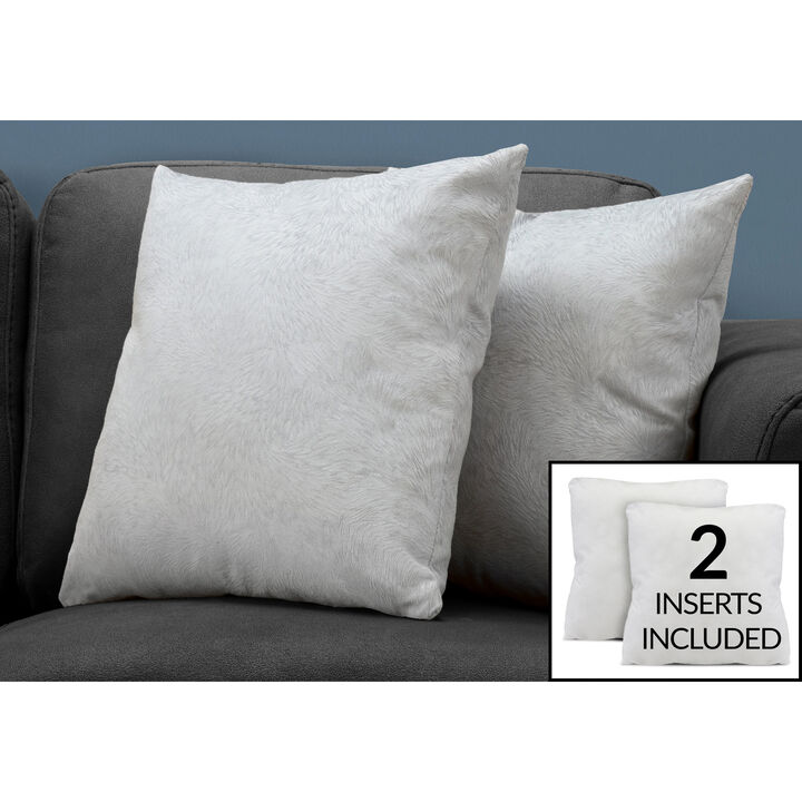 Monarch Specialties I 9321 Pillows, Set Of 2, 18 X 18 Square, Insert Included, Decorative Throw, Accent, Sofa, Couch, Bedroom, Polyester, Hypoallergenic, Grey, Modern