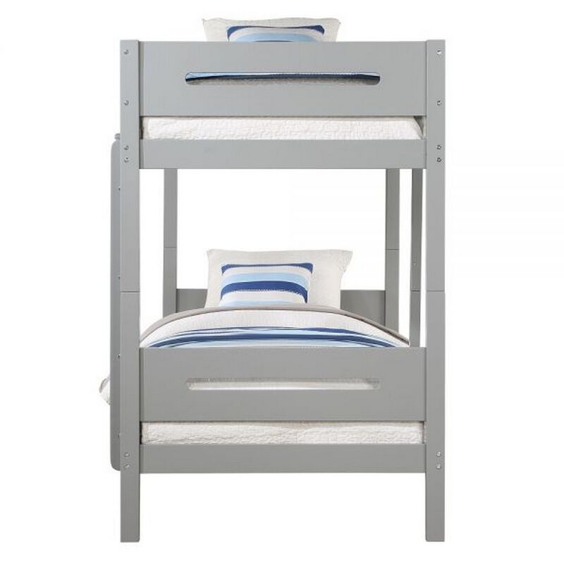 Asin Twin Bunk Bed with Front Facing Ladder, Solid Pine Wood, White Finish - Benzara