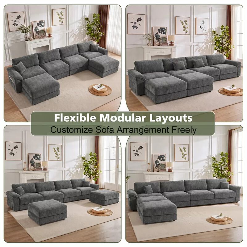 Vipbear 150 Inch Chenille Oversized Modular Sectional Sofa U Shaped Cloud Couch with Movable Ottoman image number 8