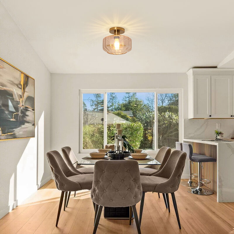 8.7" Modern Amber Glass Semi Flush Mount Ceiling Light