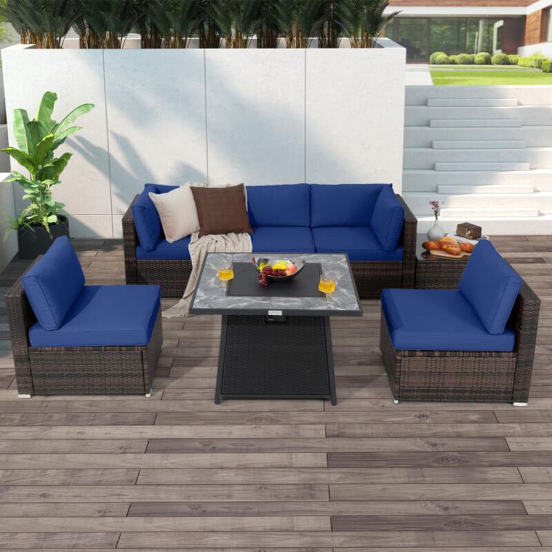 Hivvago 7 Pieces Patio Furniture Set with 35 Inches 50000 BTU Propane Gas Fire Pit Table and Waterproof Cover for Firpit
