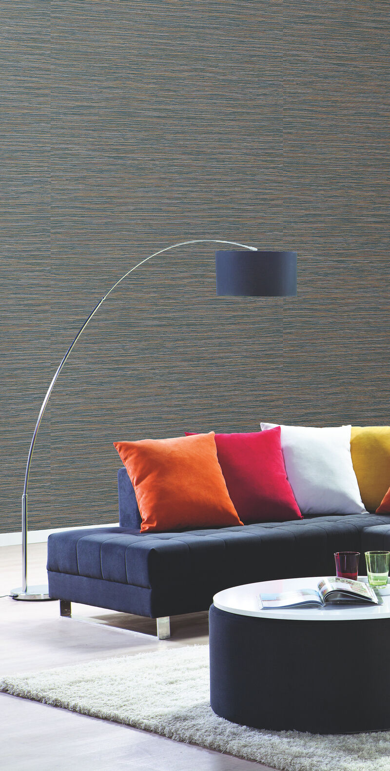 Ramie Weave Grasscloth Dark Blue Metallic Wallpaper image number 2