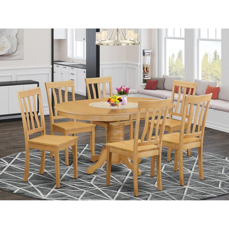 7 Pc Dining Room Set &ndash; Oval Dining with Leaf and 6 Dining Chairs
