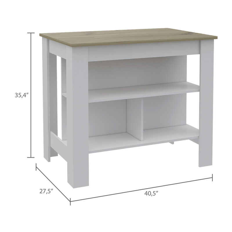 Streamdale Cala Kitchen Island, Four Legs, Three Shelves - White Light Oak image number 3