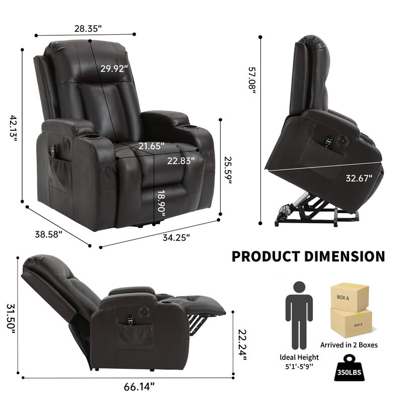 Infinite Position Power Lift Recliner Chair, Heavy Duty Motion Mechanism with Massage and Lumbar Heating image number 9
