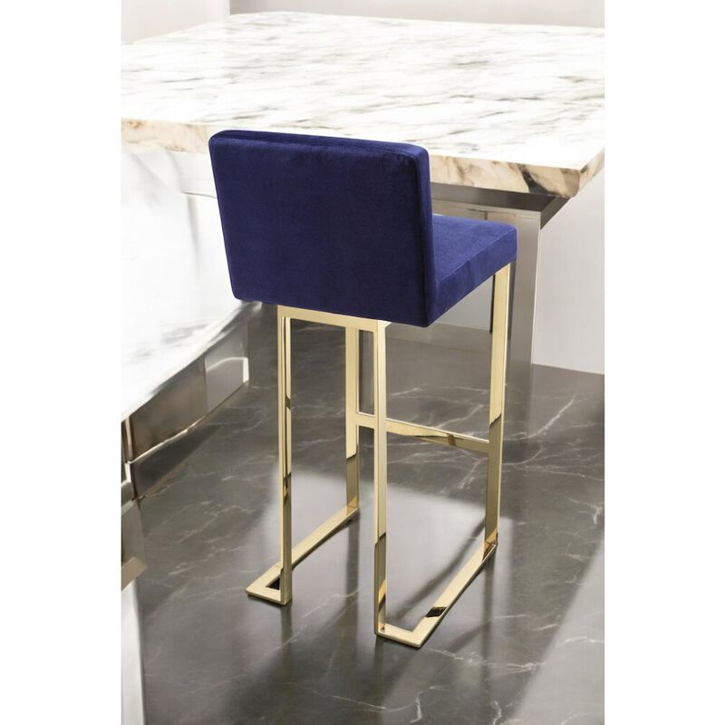 Pangea Home Dexter Bar Stool Velvet Navy & Gold