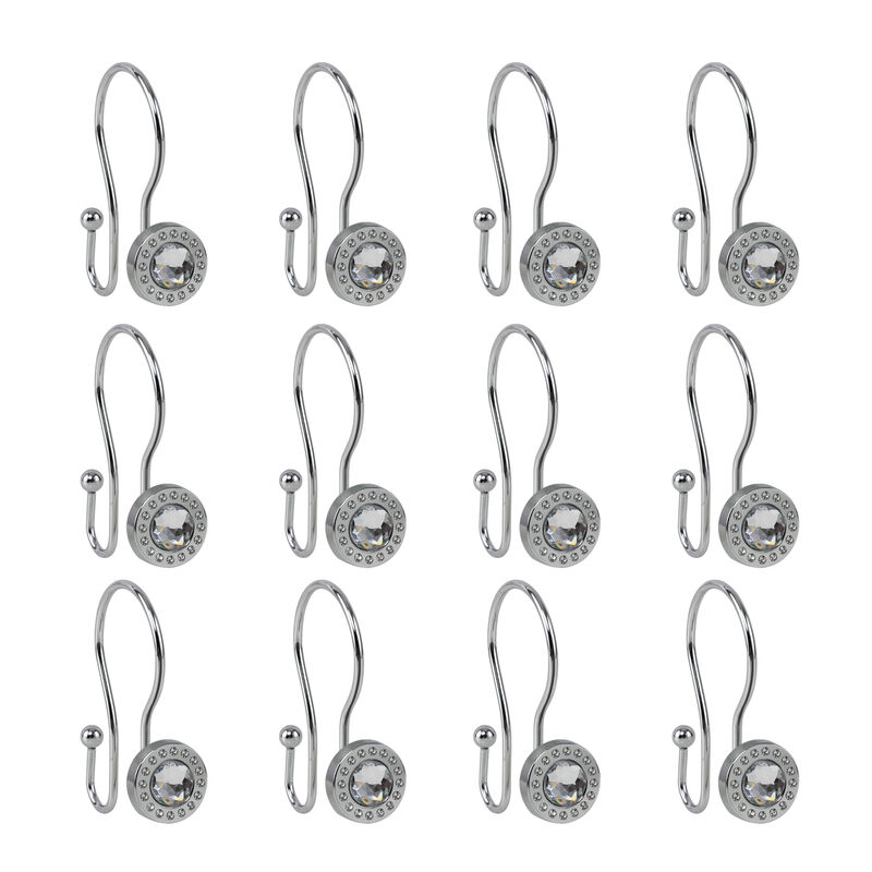 12-Piece Resistant Metal Double Shower Curtain Hooks with Large Center Crystal image number 4