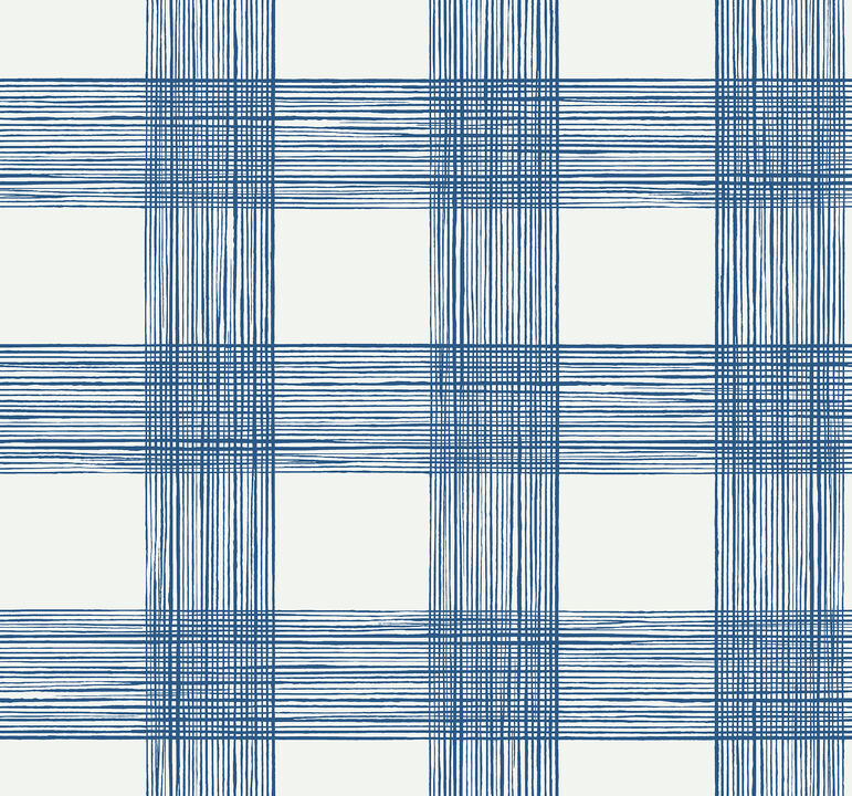 Scarborough Indigo Striated Plaid Wallpaper (Set of 2)