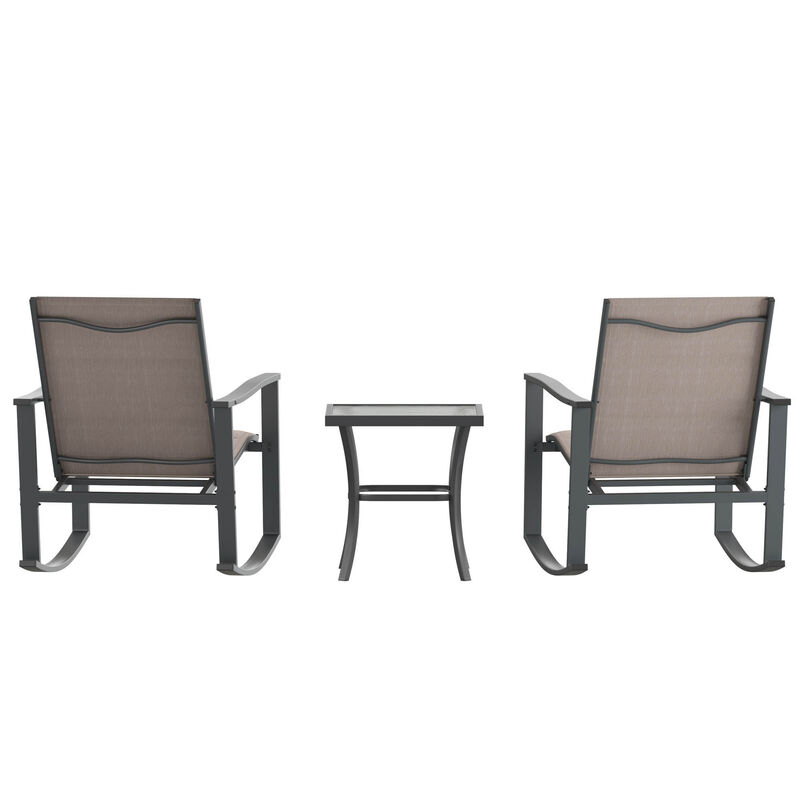 Flash Furniture Brazos 3 Piece Outdoor Rocking Chair Bistro Set with Flex Comfort Material and Steel Framed Glass Top Table image number 8