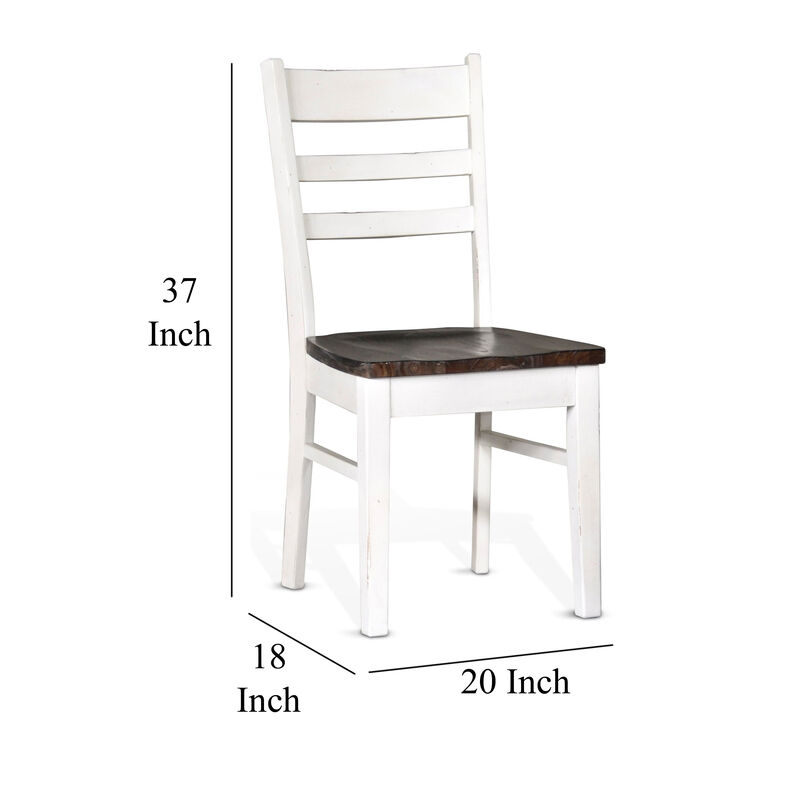 Orso Dining Chair Set of 2, Ladderback, White and Dark Brown Mahogany - Benzara