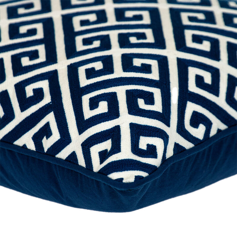 HomeRoots 20" Blue Greek Key Cotton Throw Pillow image number 3