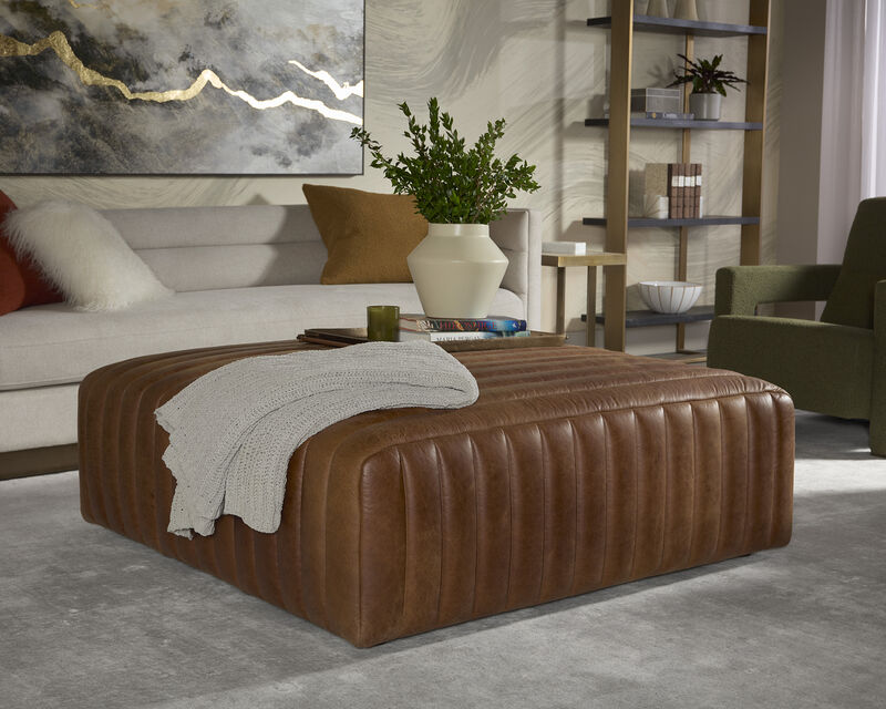 Sparta Square Lucia Tobacco Leather Ottoman image number 2