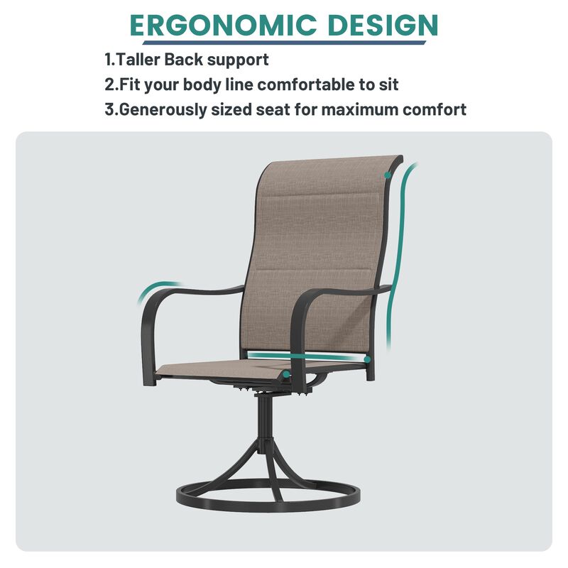 Mondawe Steel Textilene Patio Dining Chair 360-Degree Swivel Chair for Deck Lawn Garden - Brown (Set of 2) image number 3