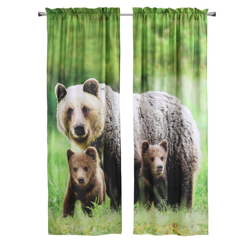Habitat Photo Real Cute Bears Family Light Filtering Pole Top Curtain Panel Soothing Glow Pair Each 37" x 84" Multicolor