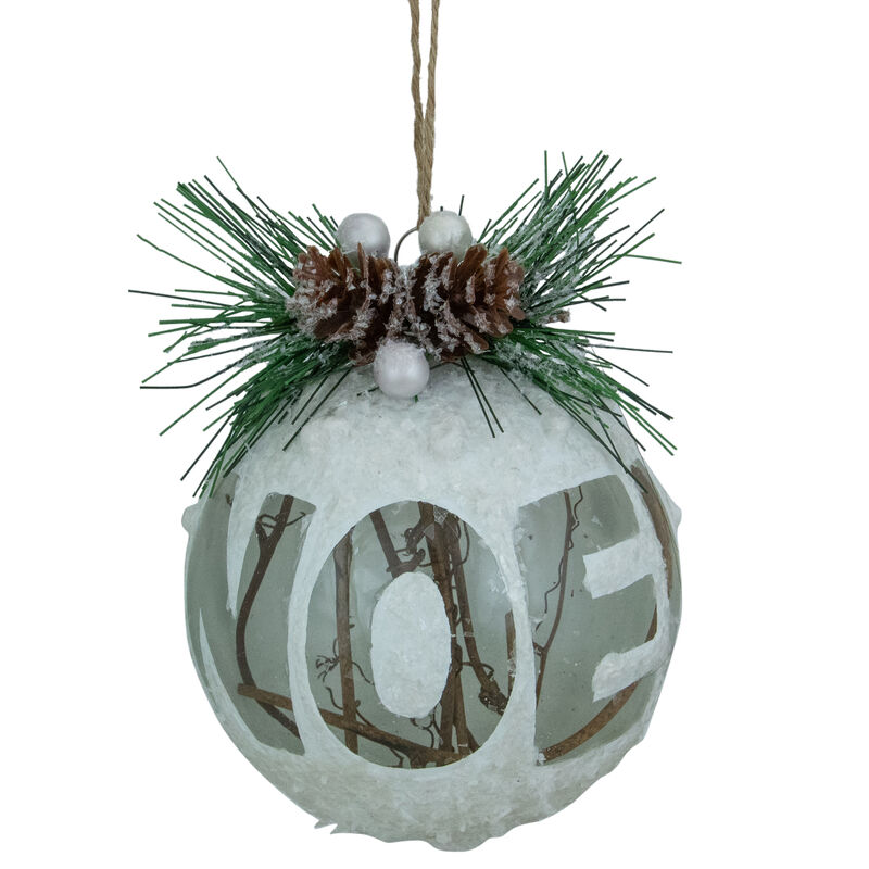 5" White Frosted NOEL With Holly and Berries Christmas Glass Ornament image number 0