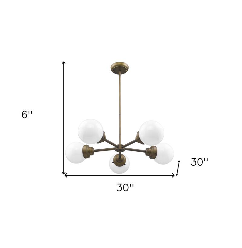 HomeRoots Bronze Five Light Metal Dimmable Chandelier With White Shades image number 4