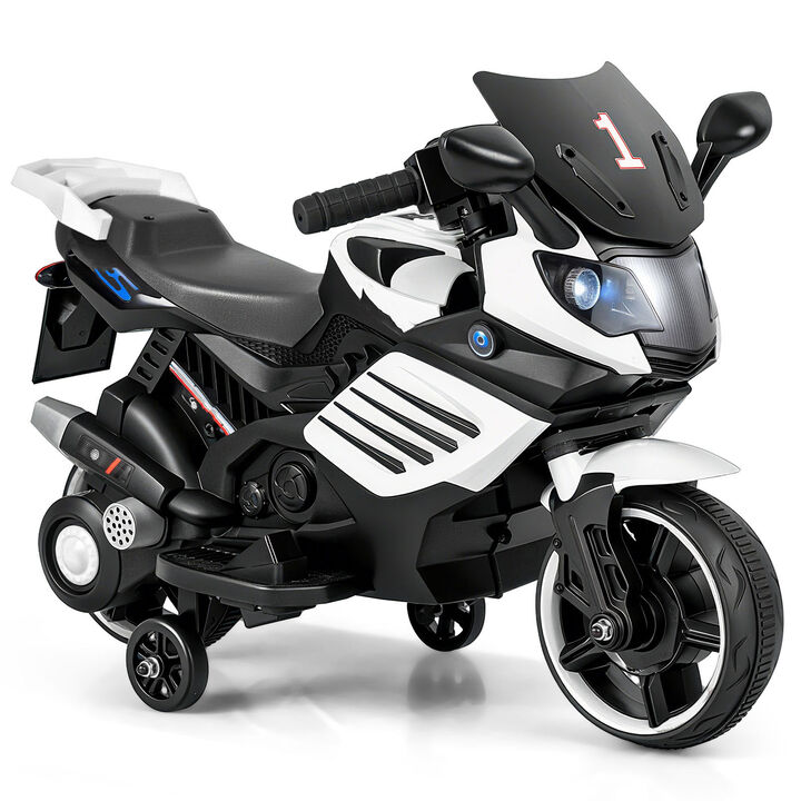 Electric Kids Motorcycle 6V with Headlights Music and Detachable Training Wheels for Yard