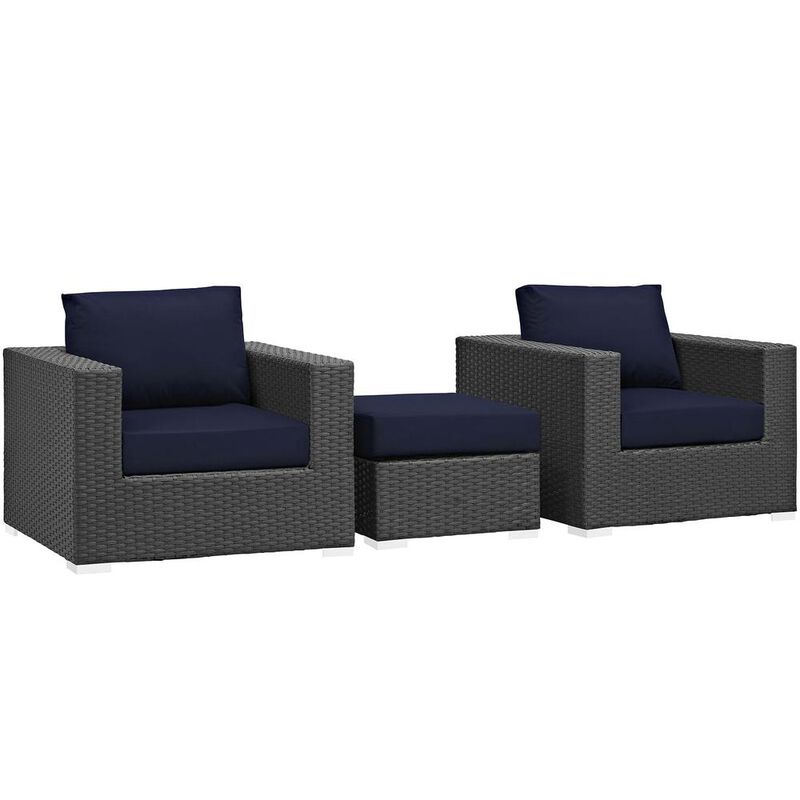 Modway Sojourn 3 Piece Outdoor Patio Sunbrella Sectional Set