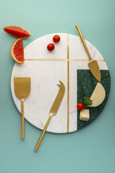 Vista Marble Cheese Board With Gold Knives