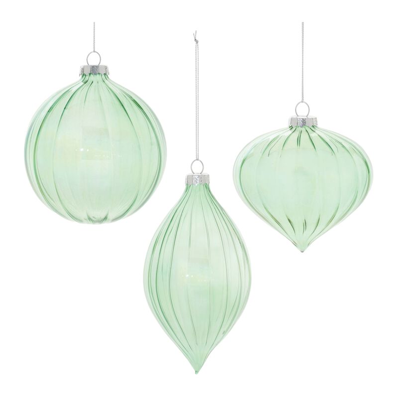Set of 6 Iridescent Ribbed Glass Ornaments for Holiday Tree or Elegant Display