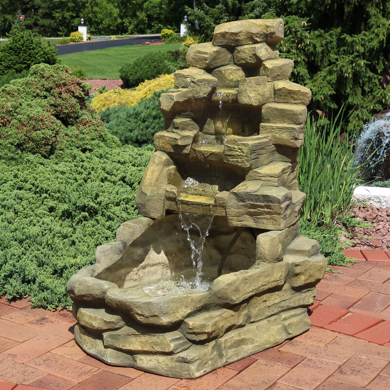 Sunnydaze Fiberglass Electric Outdoor Stone Waterfall Fountain - 37 in