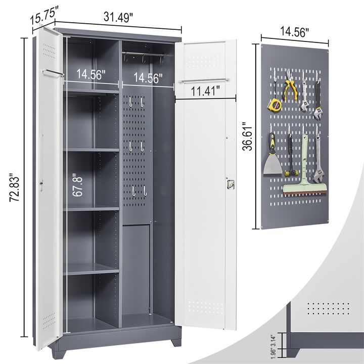 Gray Metal Cleaning Tool Cabinets With Locking Doors