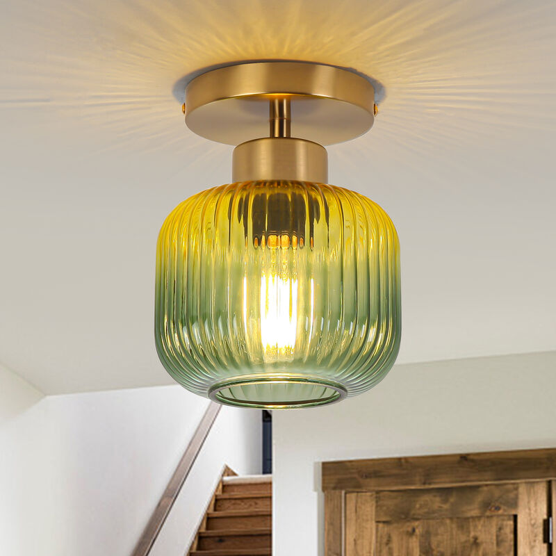 5.9" Vintage Green Glass Semi Flush Mount Ceiling Light