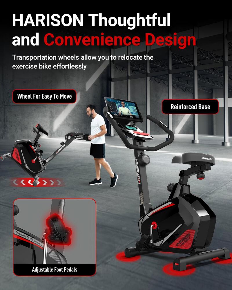 HARISON Magnetic Exercise Bike for Home 350LB Cap., Bluetooth Stationary Bikes for Home with 2in1 LCD Monitor (HR-B7) image number 4