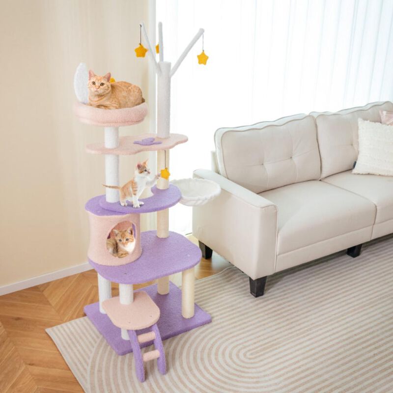 Hivvago Multi-level Cat Tower with Sisal Covered Scratching Posts for Small Cats