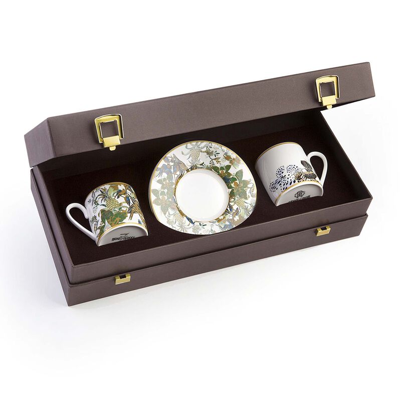 Coffee Cup & Saucer FLOWERS MODEL F-B Set of 2 in Luxury Box  diam. 2.3", H 2.5", Cap. 4 oz, Saucer diam. 4.75" image number 0