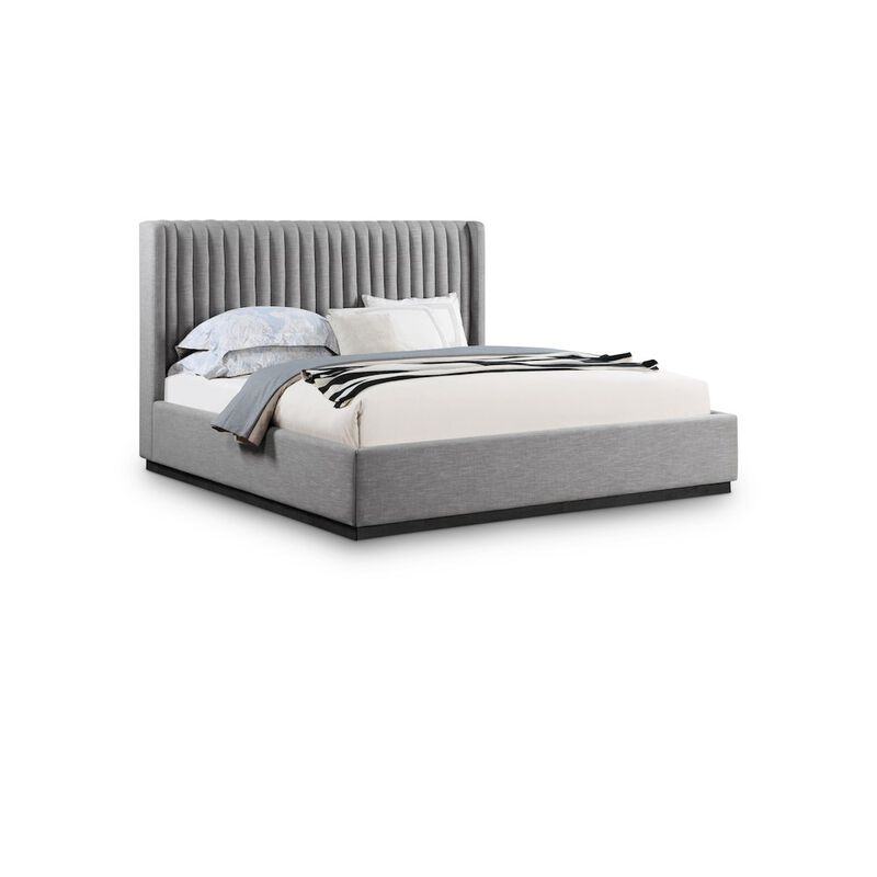 Meridian Furniture Logan Grey Linen Textured Fabric King Bed