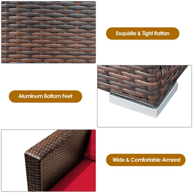 3 Pcs Patio Conversation Rattan Furniture Set with Cushion