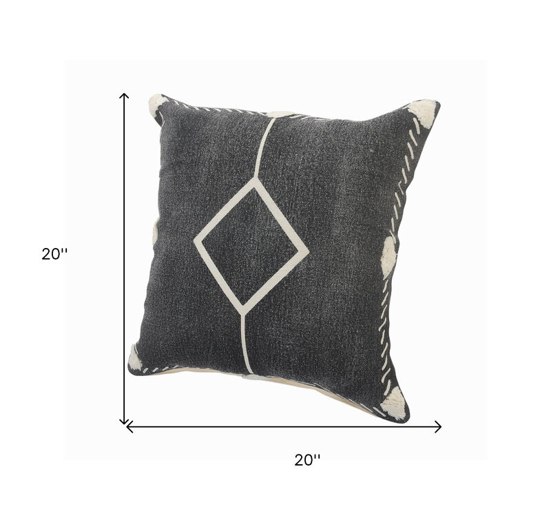HomeRoots Set of Two 20" Black And Off White Diamond Cotton Throw Pillows image number 6