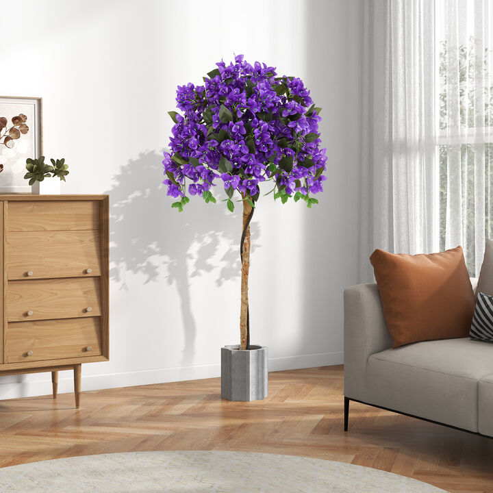 Artificial Azalea Plant with Blooming Flowers in Cement Pot