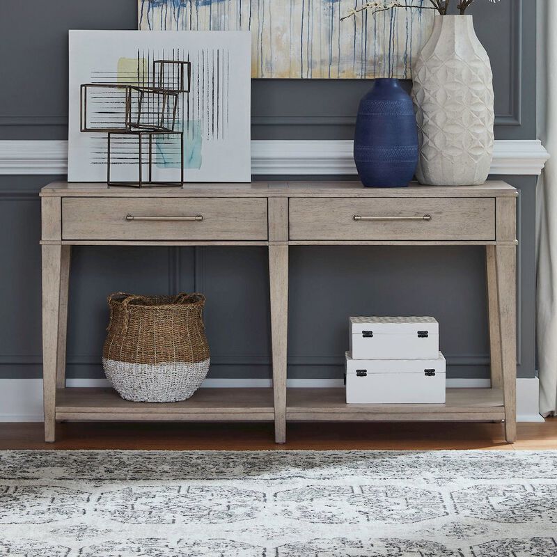 Liberty Furniture Sofa Table for Living Room Storage Traditional - Sanctuary White Oak Wood image number 1
