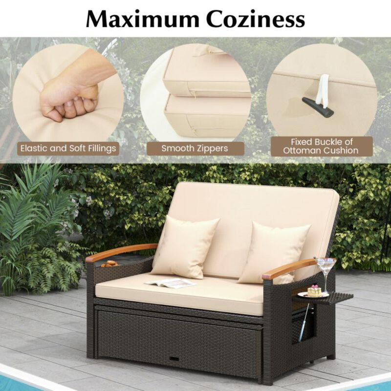 Hivvago Outdoor Wicker Daybed with Folding Panels and Storage Ottoman image number 5