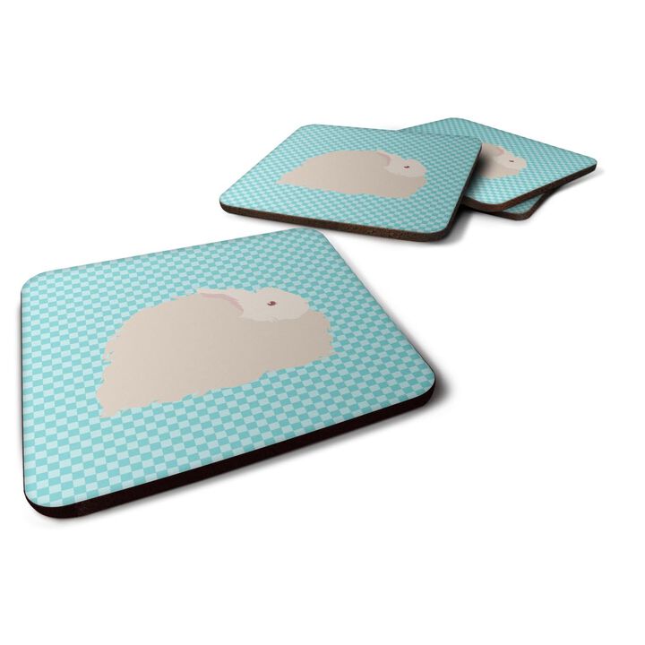 Caroline's Treasures Fluffy Angora Rabbit Blue Check Decorative Coasters, 3.5, Multicolor