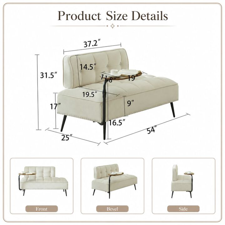 GOODSILO Modern Two-Seater Velvet Sofa with 360&deg; Rotating Side Table, Copper Nailhead Trim for Living Room