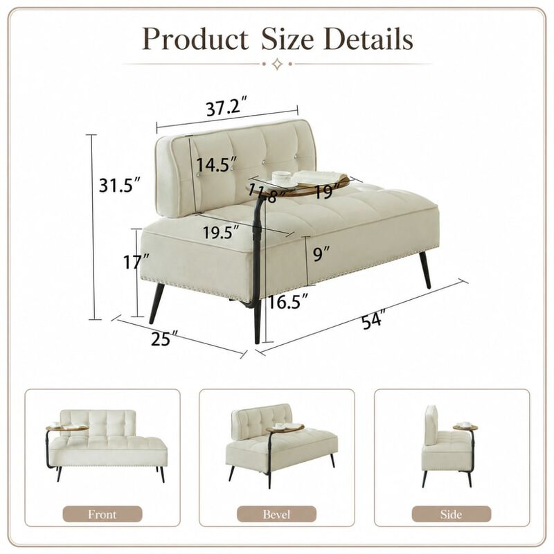 GOODSILO Modern Two-Seater Velvet Sofa with 360&deg; Rotating Side Table, Copper Nailhead Trim for Living Room image number 1