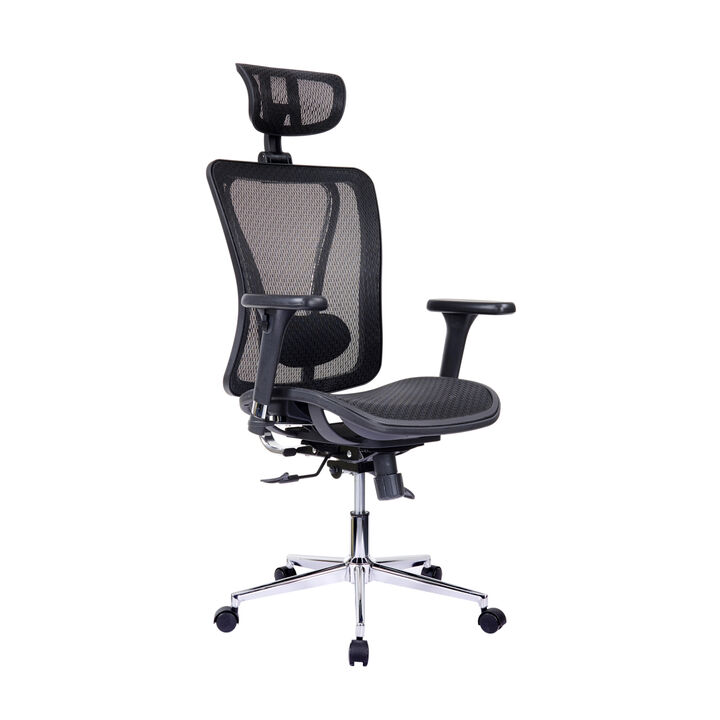 High Back Executive Mesh Office Chair with Arms, Headrest and Lumbar Support, Black