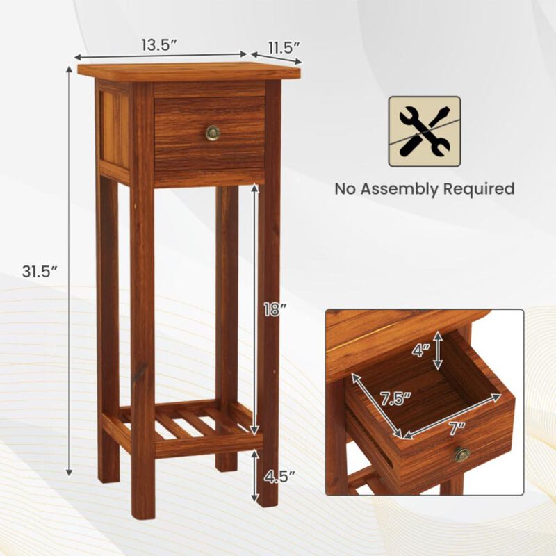 Hivvago 2 Tier Slim Nightstand Bedside Table with Drawer Shelf