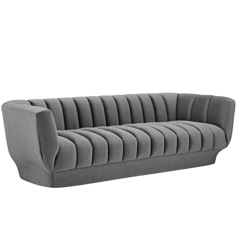 Modway Sofa Entertain Vertical Channel Tufted Performance Velvet Couch in Gray image number 1