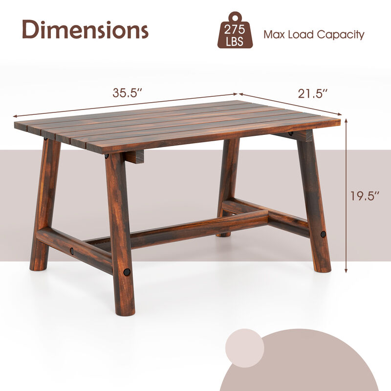 Solid Wood Outdoor Patio Table with Slatted Tabletop for Porch & Balcony