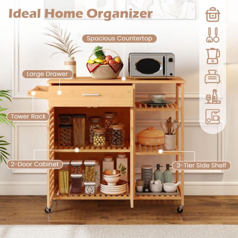 Hivvago Kitchen Island Cart on Wheels with Sturdy Bamboo Frame