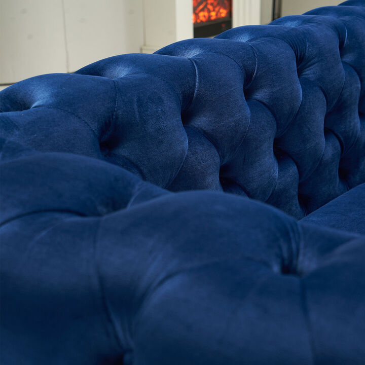 Chesterfield Modern Tufted Velvet Living Room Sofa, 84.25" W Couch, Blue